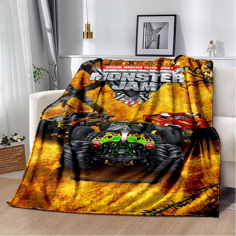 3D Monster Jam Monster Truck Cartoon Blanket,Soft Throw Blanket for Home Bedroom Bed Sofa Picnic Travel Office Cover Blanket Kid
