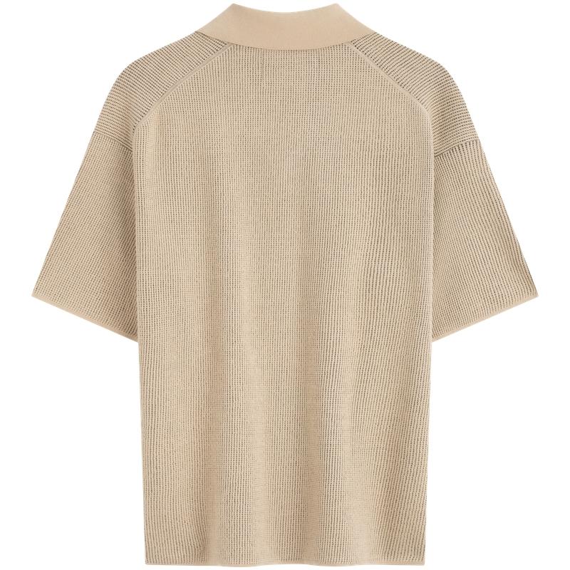 Calvin Klein Minimalist Embroidered Cuban Collar Button-Up Short Sleeve Knit Top Men tops Khaki J325675