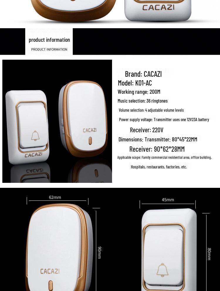 Kajias K01 Wireless Long-Range Music Doorbell with Loud Ring for Homes and Elderly