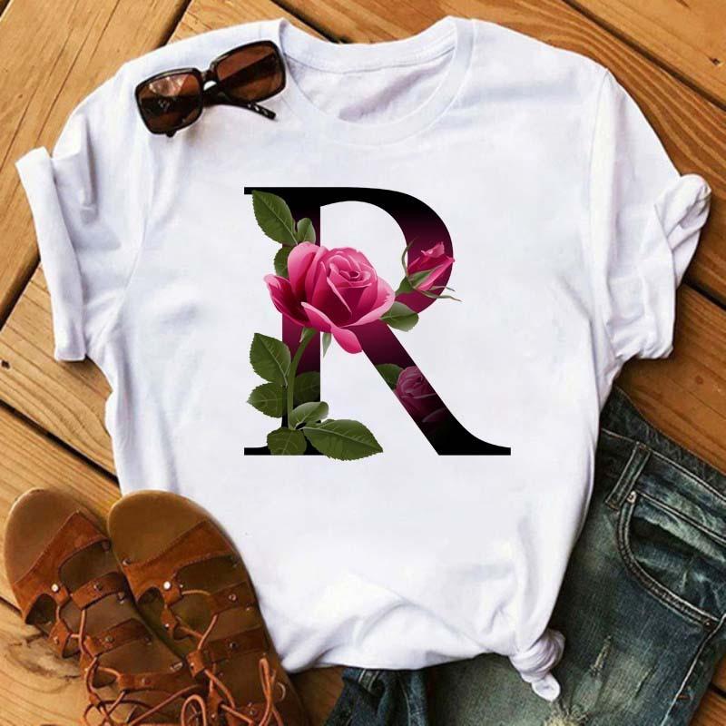 Womens Short Sleeved Tshirt with Floral Letter Print Top with Floral Pattern Casual Natural and Fashionable Daily WhiteTshirt