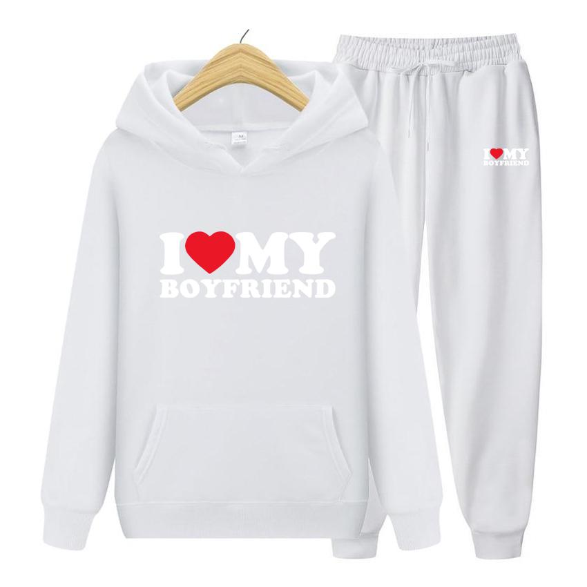 I Love My Boyfriend Herrenanzug Hoodie Zweiteiliges Set Kapuzenpullover Damen Hoodie Herbst Herren Hoodie + Hosen Sets