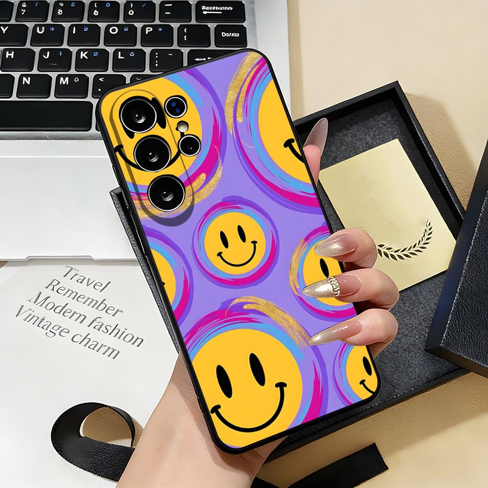 Anime Smile Phone Case For Samsung S26 S25 S24 FE S23 S22 S21 Plus S20 Ultra Note20Ultra Black Soft Shell