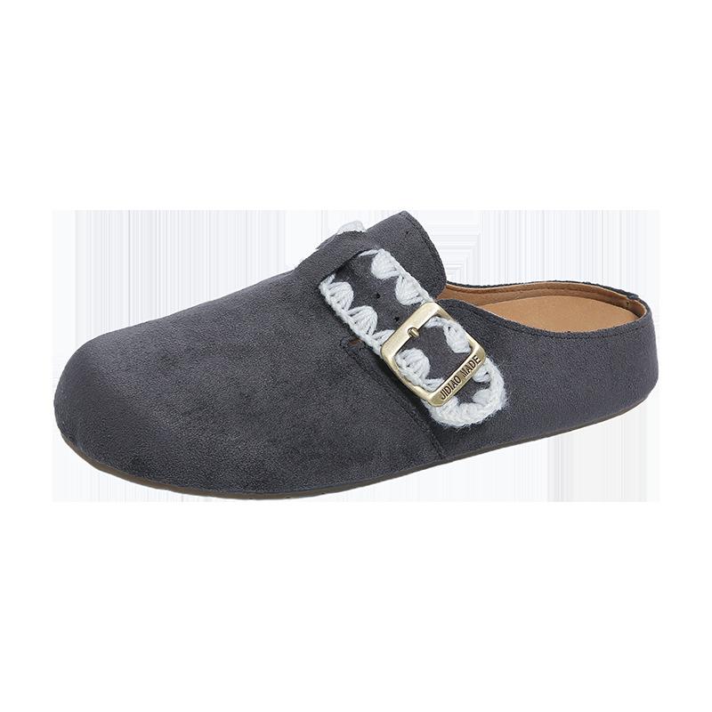 

Thick-soled one-pedal lazy shoes women s spring new outer wear bag head half slippers belt buckle fashion shoes 40 тёмно-синий