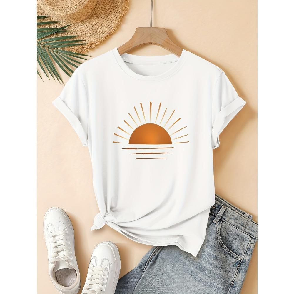 Sunrise Graphic Women's T- Shirt Tee Minimalist Vacation Top Casual Black