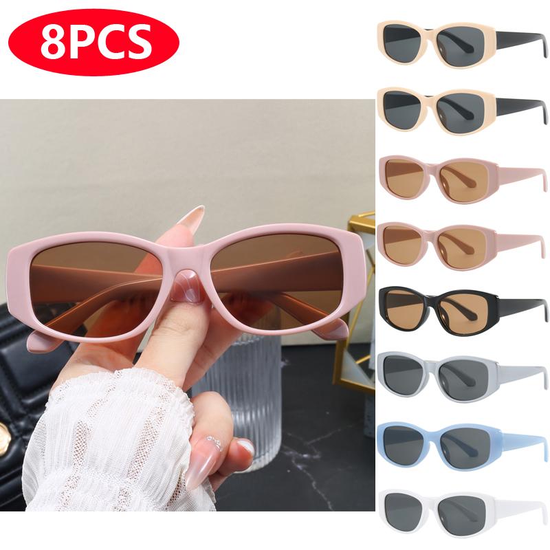 1/8pcs New Rectangular Frame Sunglasses Women INS Personalized Luxury Square Retro UV Resistant Glasses Unisex
