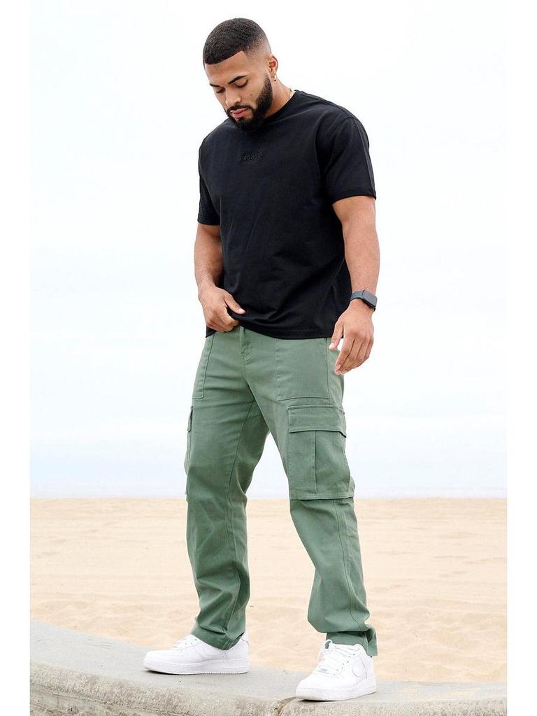 Men's Autumn Patchwork Cargo Pants with Large Pockets - Casual, Solid Color, Loose Fit, Small Leg Style