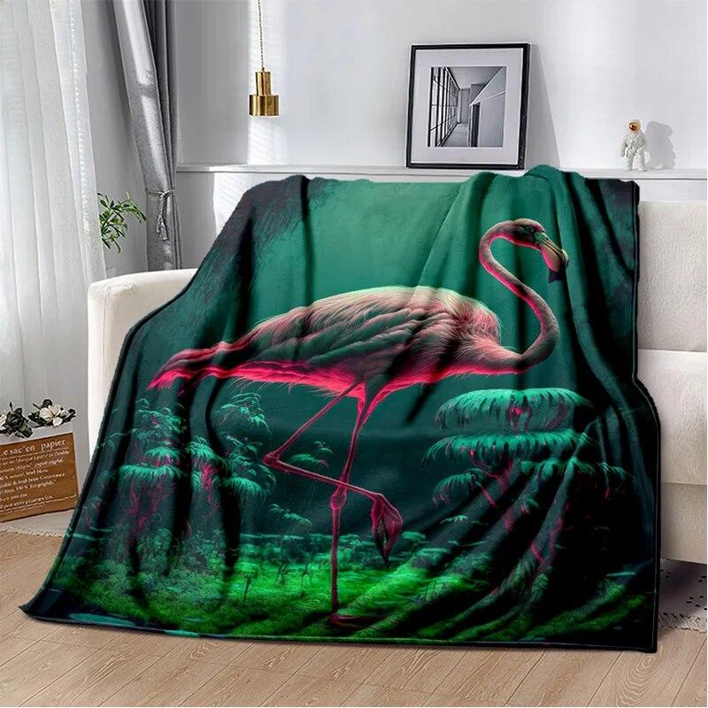 Cartoon Pink Flamingo Rainforest Love Bird Blanket,Soft Throw Blanket for Home Bedroom Bed Sofa Picnic Travel Cover Blanket Kids