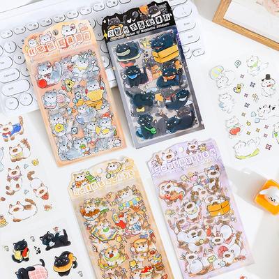 Kawaii Cat Stickers Cartoon Animal Stickers Student DIY Scrapbook Decals Handbook Cute Korean Nail Sticker Aesthetic Stationery