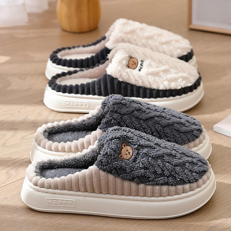 Fashion New Women Warm Slippers Men Fluffy EVA Thick Sole Slides Winter Furry Shoes Couples Bedroom Home Anti-Slip Platform Plush Flats