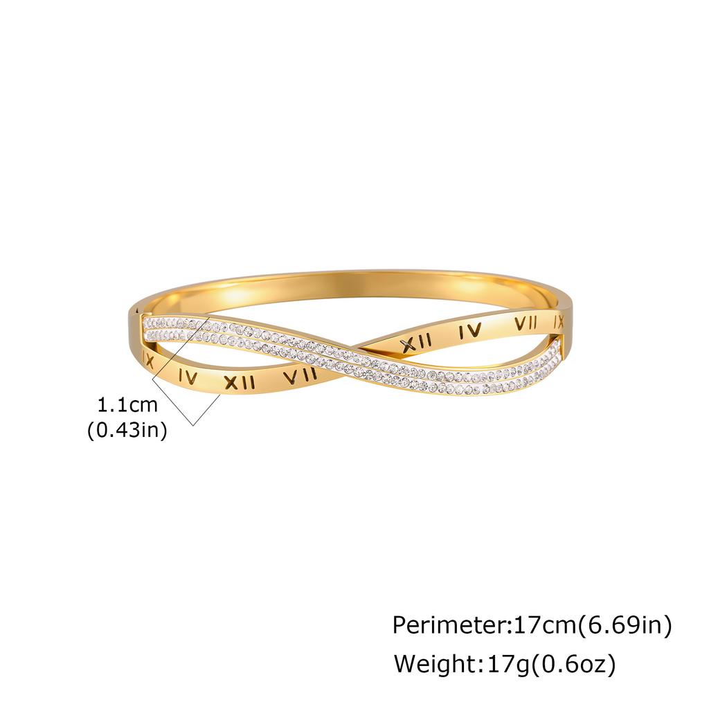 Vnox Stainless Steel Gold Plated Bangle, Roman Numeral Luxurious Zirconia Geometric Design Bracelet Ladies Anniversary Gifts