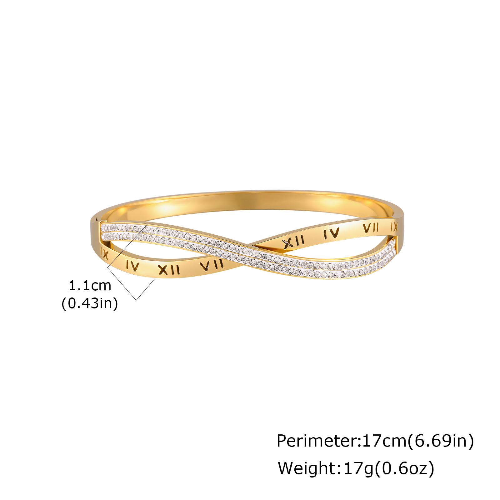 Vnox Stainless Steel Gold Plated Bangle, Roman Numeral Luxurious Zirconia Geometric Design Bracelet Ladies Anniversary Gifts