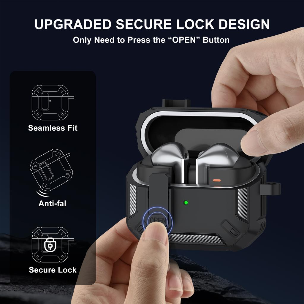 Case For Samsung Galaxy Buds 3 Pro/3 Earphone Cover With Secure Lock Carbon Fiber Headphone Shell 360 Degree Protective Cases