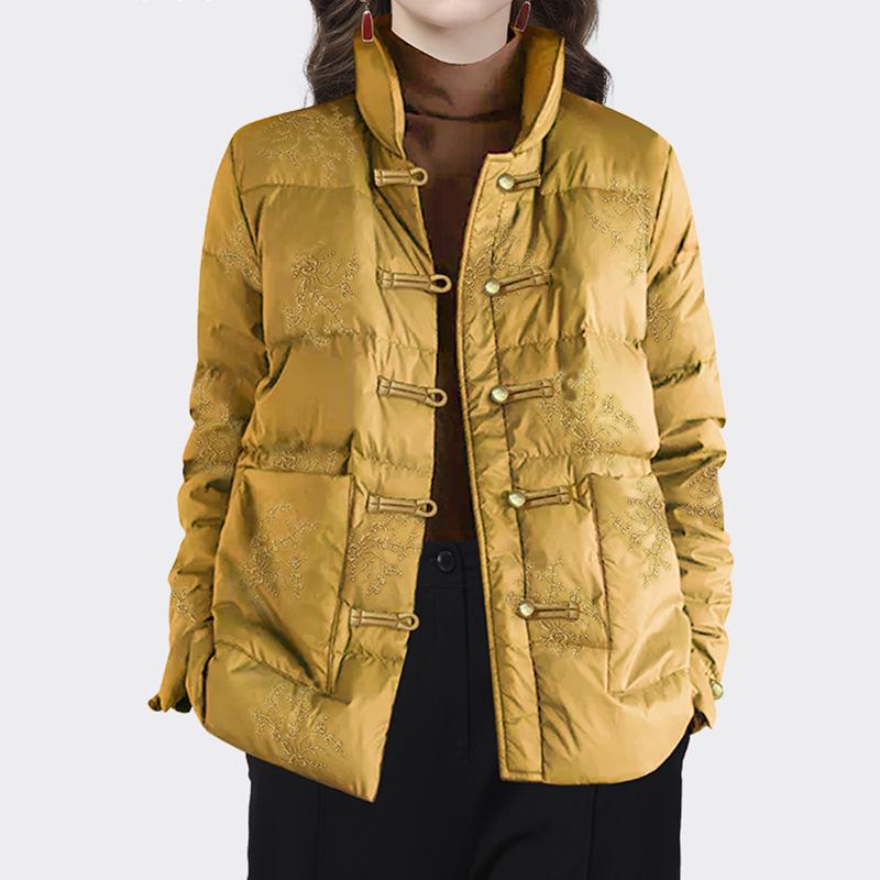 Chinese style embroidered retro down jacket women's short light stand-up collar Chinese buckle autumn and winter new
