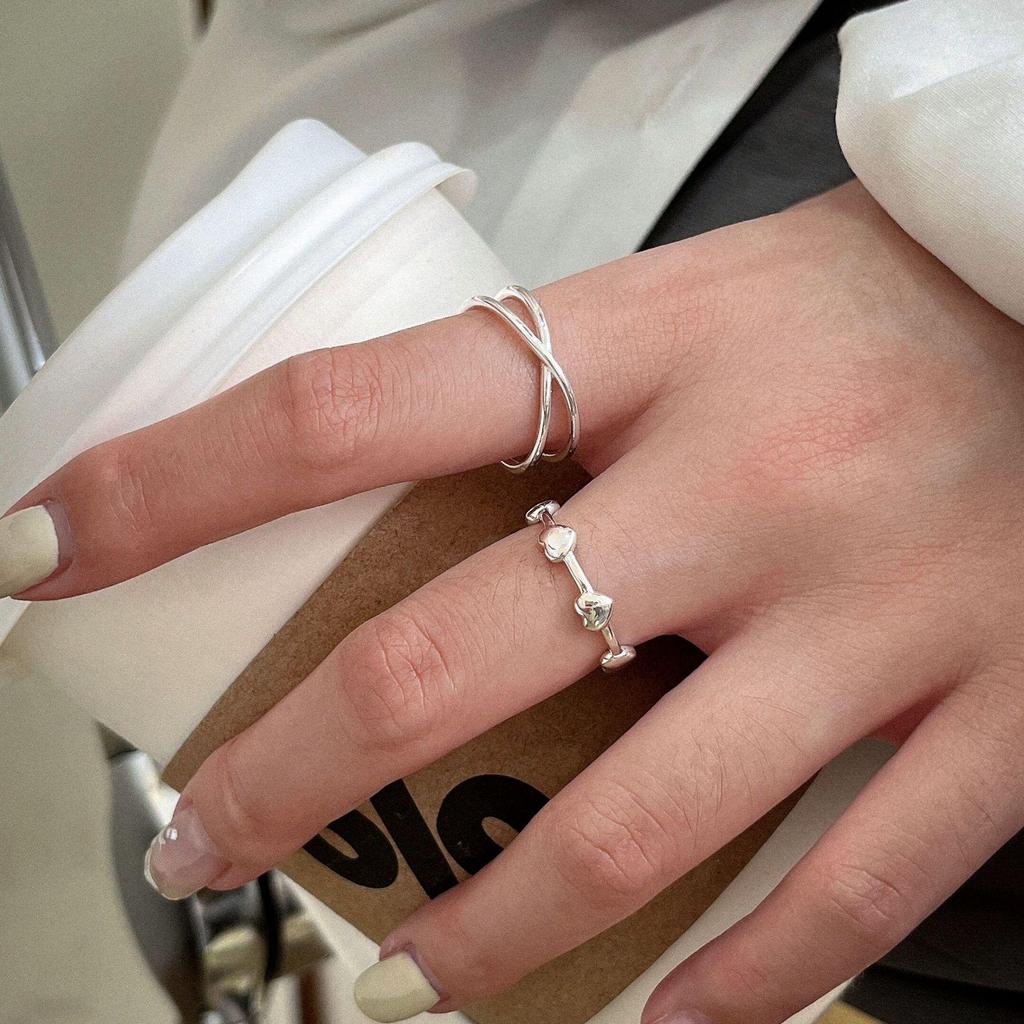 Yinruitai S925 Sterling Silver Korean Heart Design Thin Band Ring for Women
