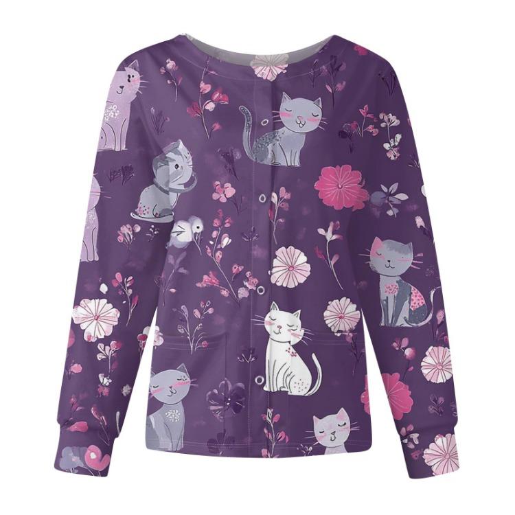 Women's Floral Printed Casual Long Sleeve Cardigan Top Single Breasted Protective Clothing