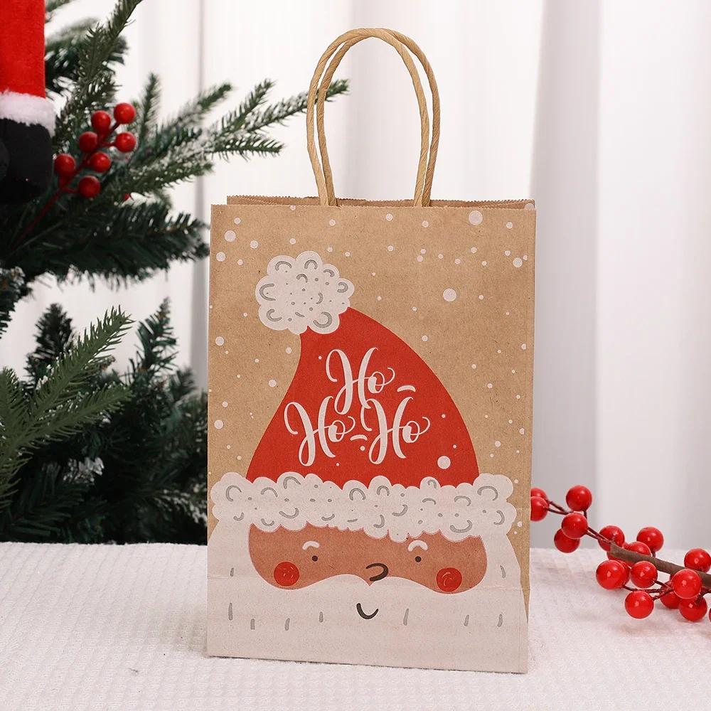 20/1x Joyful Christmas Kraft Paper Reusable Candy Toys Pouch Party Decor Packing Presents Handbag Santa Claus Reindeer Snowflake
