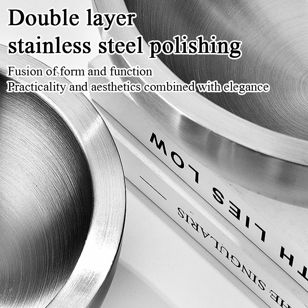 304 Stainless Steel Insulated Salad & Dipping Bowl Multifunctional Cooking Basin Noodle Bowl Round Silver Bowl Kitchen Gadget