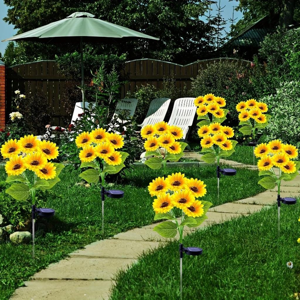 6 Sunflower Solar Garden Lights - Solar Flower String Lights