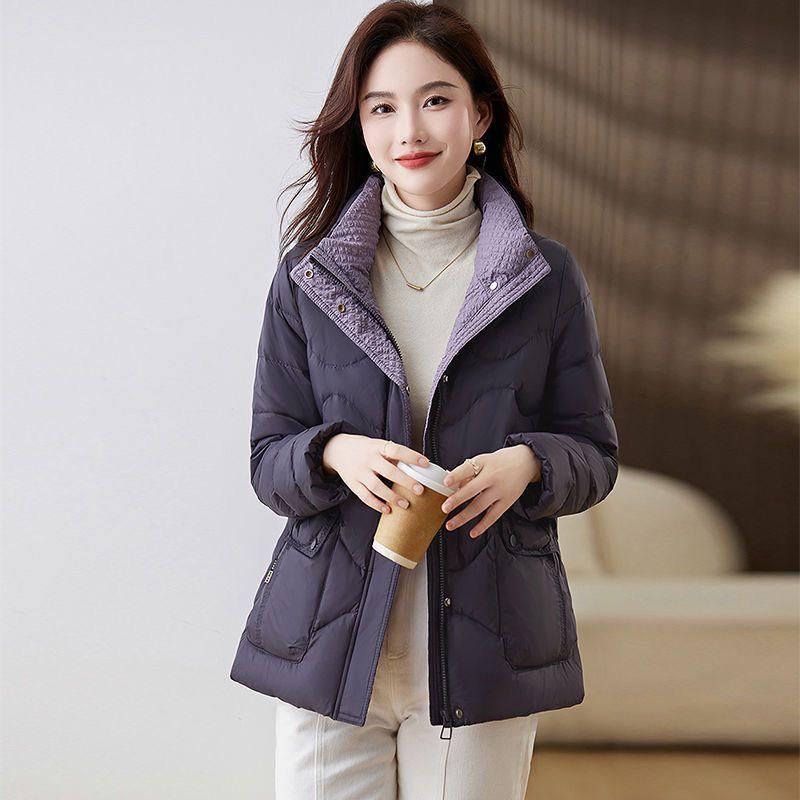 Red Loose Fit Short Puffer Coat for Women Winter Fashion Lightweight Slimming Cotton Jacket