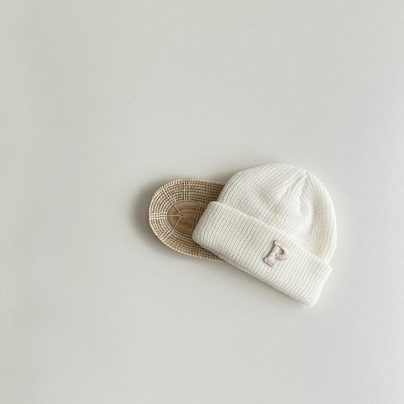 Korean Simple Letter P Logo Baby Knitted Wool Pullover Hat - Autumn & Winter Warm Melon Skin Baby Hat