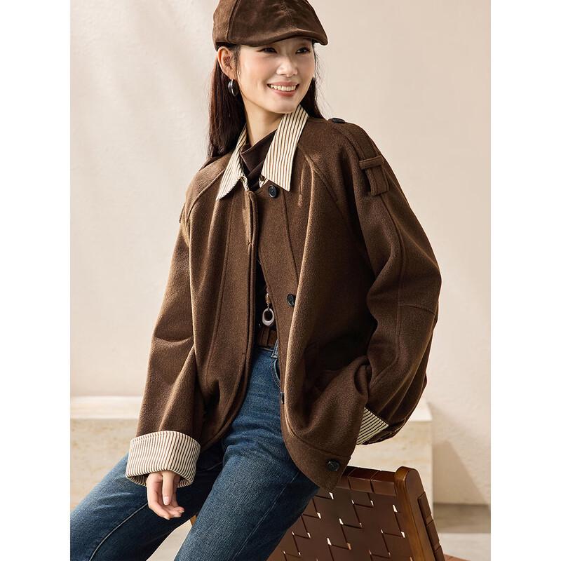 Women s Striped Patchwork Faux Two-Piece Short Winter Coat S
