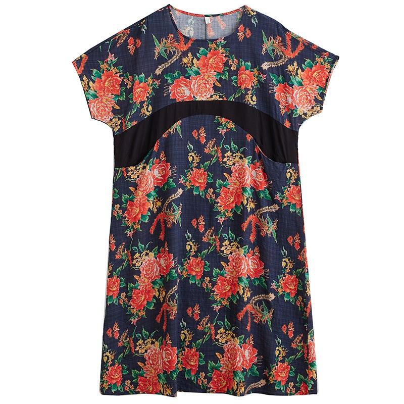 Short Sleeve Plus Size Cotton Vintage Floral New In Dresses for Women Casual Loose Long Summer Dress