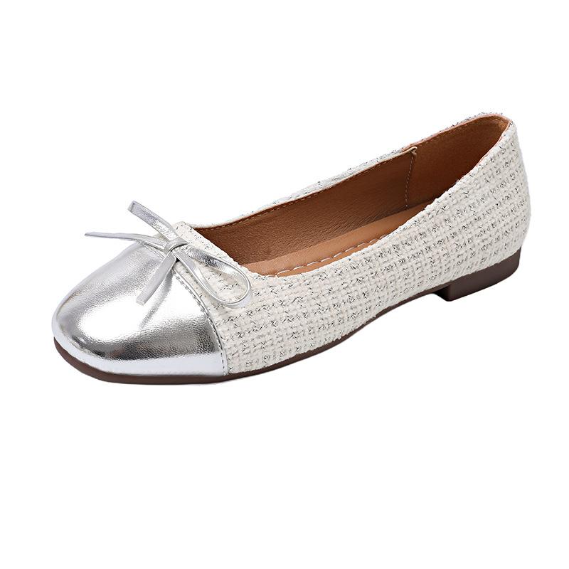 Xiaoxiangfeng Einzelne Schuhe mit quadratischer Spitze 2025 neu Schleife vielseitig flacher Mund flache Sohle Nische Fee weiche Sohle Doudou Schuhe