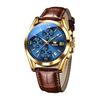 Men's Gold Arm Watch Men's Watch Leather Belt Leather Brand Stylish Business Waterproof Quartz Analog Display High School Men's Father's Day Present