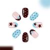 24PCS Blue Brown False Nails Star Polka Dot Press On Nails False Nails Press On Nails Women Daily Wear Wearable False Nails