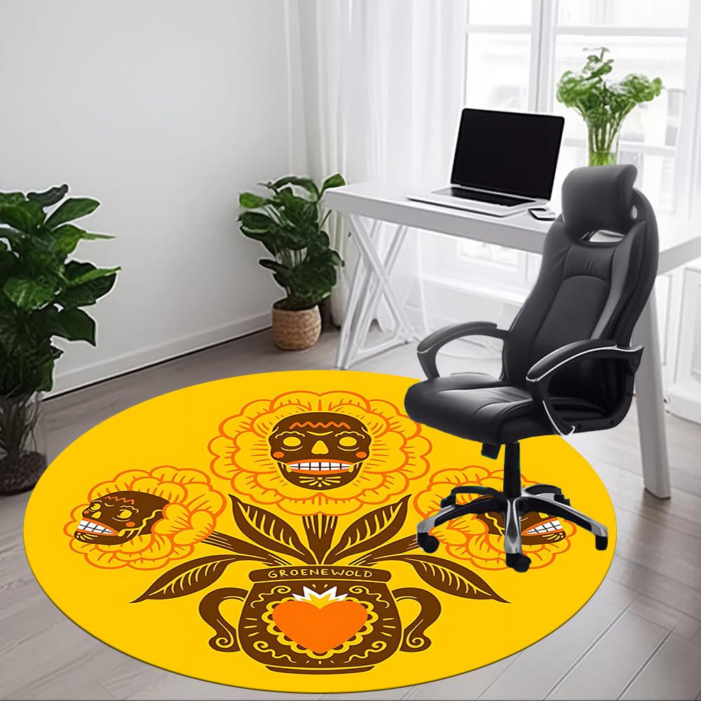 1pc Floral Skulls Office Round Area Rug, Mat Suitable For Office, Under Office Chairs Bedroom Living Room Home Decor, Room Deco