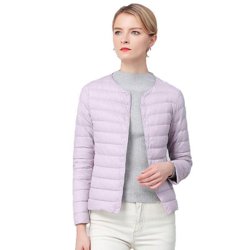 2025 Women's Round Neck White Duck Down Jacket – Comfortable, Versatile, Short, Solid Color, Cold Protection