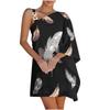 Women's Sexy Off-the-Shoulder One Strap Sloping Shoulder Printed Midi Dress