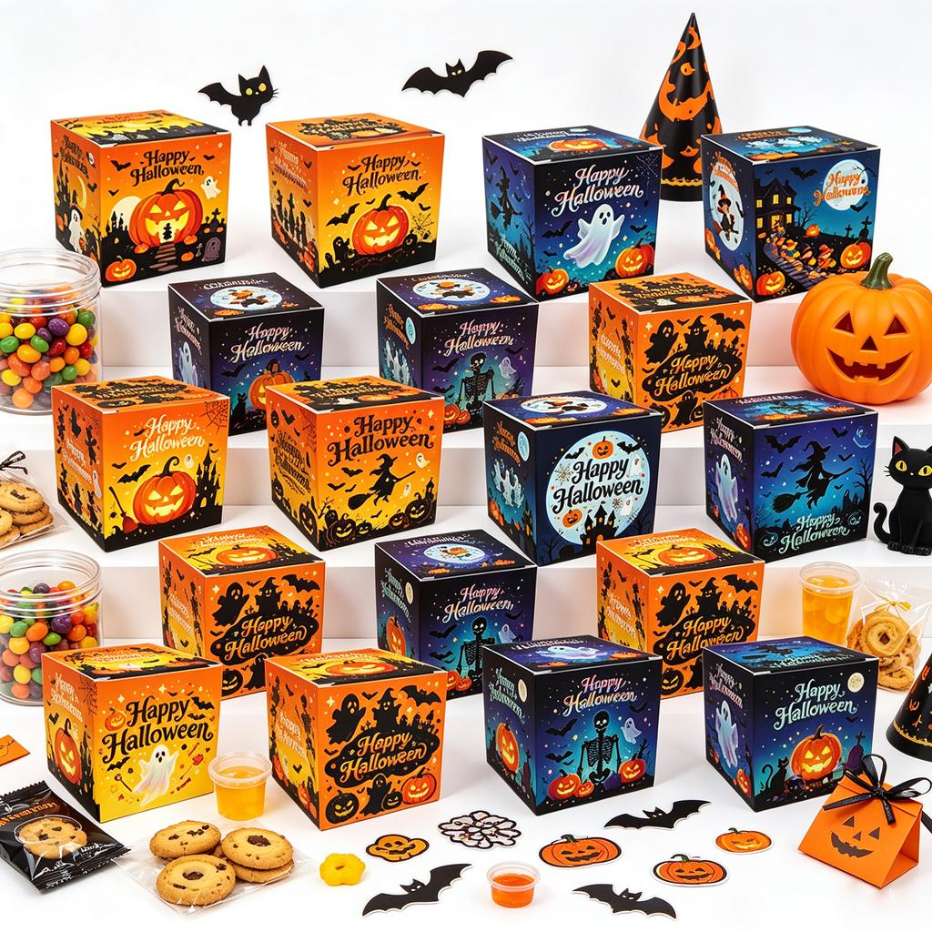 Halloween Paper Gift Boxes Large Capacity Halloween Candy Treat Boxes for Holiday Treat Cookie Goodie Snack Packaging