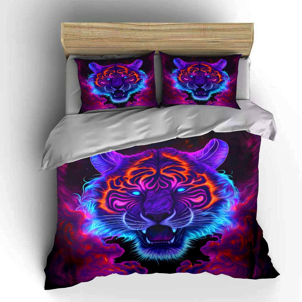 Neon Tiger Art Decor Set Soft Comfortable Duvet Cover Bedding Set Included 1*Duvet Cover & 2*Pillowcases, Gift