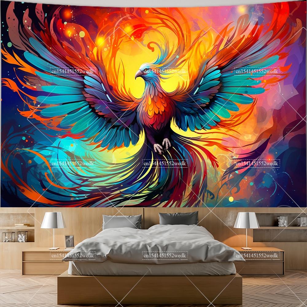 Phoenix Bird Wall Hanging Tapestry Aesthetic Room Decor Paintings Landscape Tapestrys Yoga Meditation Spiritual Background Cloth
