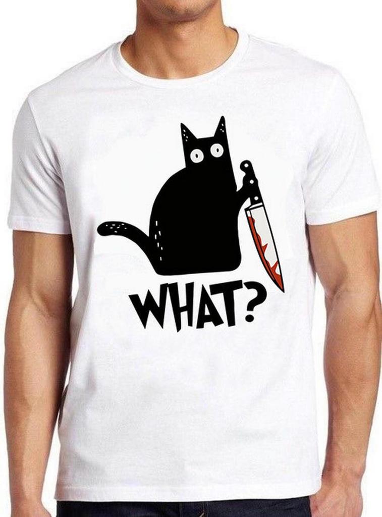 Cat What Murderous Black Cat With Knife Meme Gift Funny Style UNISEX T-shirt