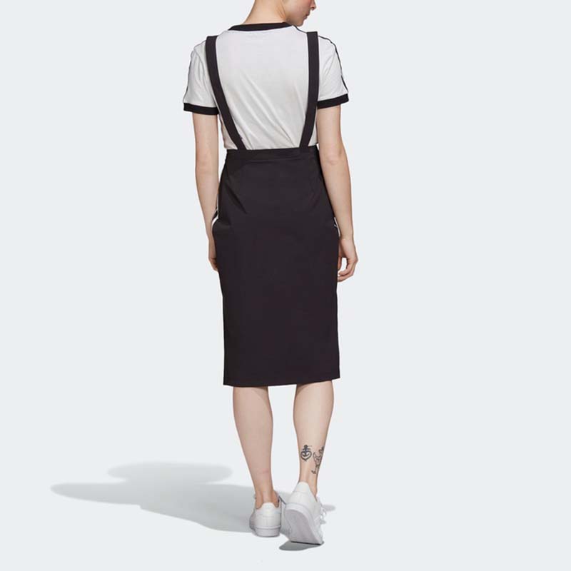 Adidas Originals Chino Skirt Sports Stripe Breathable Quick-Dry Round Neck Sleeveless Dress Women Dresses Black GK3657
