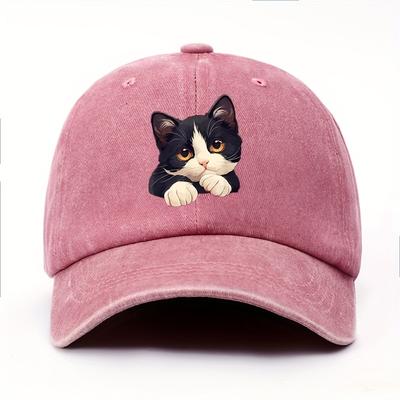 Boné de Beisebol com Padrão de Gato Estilo Engraçado com Ajuste Chapéu Casual para Exterior Adequado para Homens e Mulheres Entusiastas de Gatos