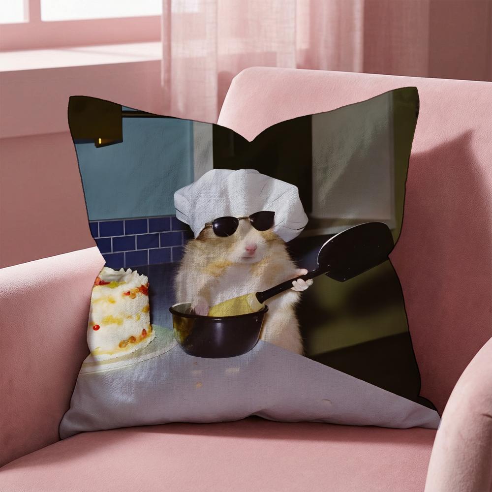 Funny Hamster Cushion Cover Multi-Scene Pillow Cover for Home & Car - Reversible, Soft & Durable for Daily Use