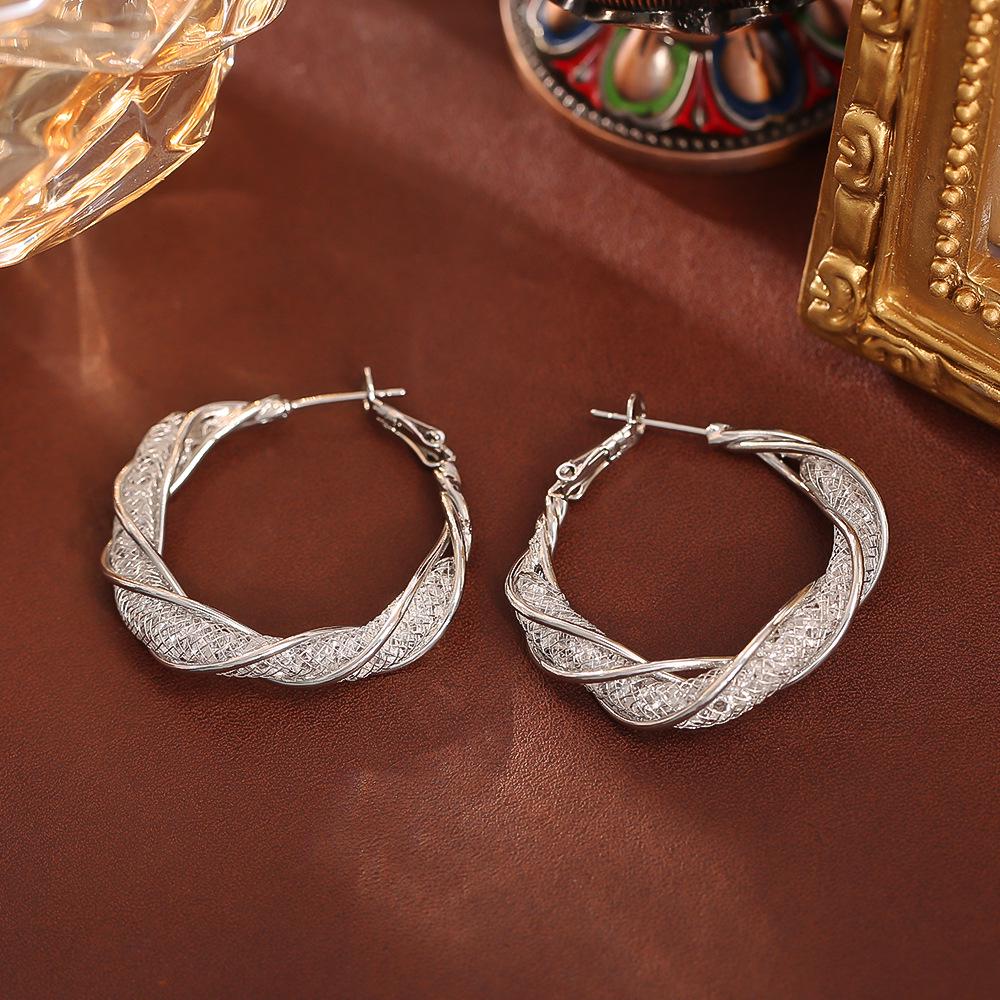 European & American INS Style Gold Mesh Earrings – High-End Fashion, Luxury, and Contemporary Design