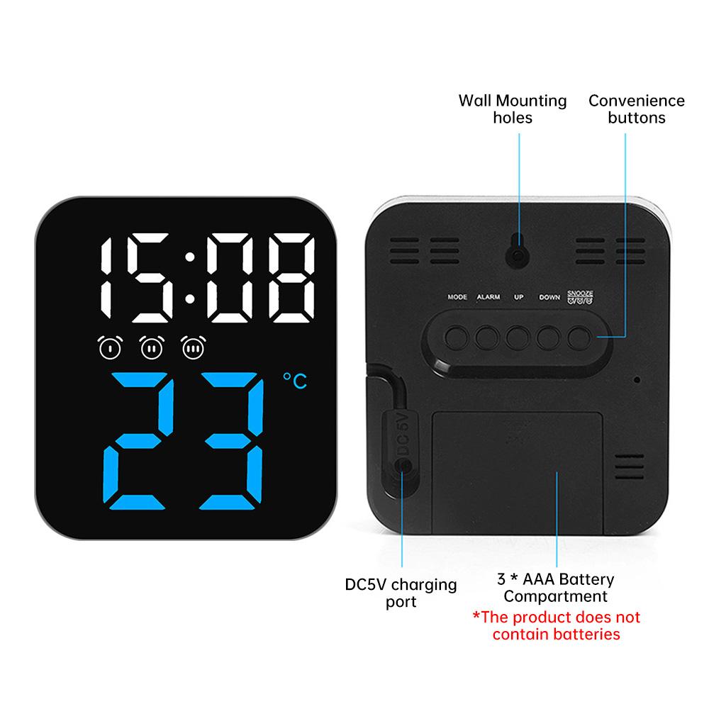 Orologio da Parete con Allarme Digitale Visualizzazione Data Ora Temperatura Orologio con Allarme a Controllo Sonoro Orologio Regolabile Non Disturbare per Camera da Letto