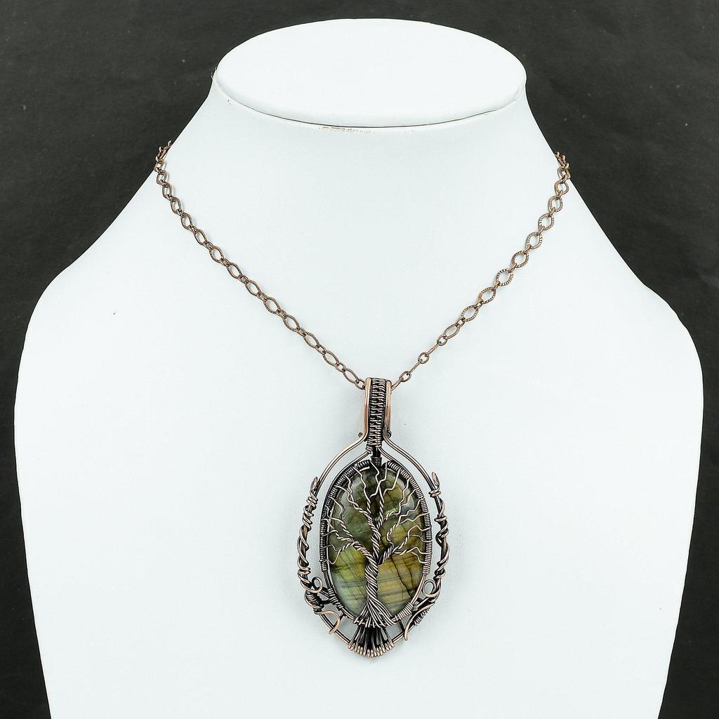 Tree Of Life Labradorite Pendant Copper Wire Wrapped Gemstone Pendant Copper Jewelry Gift For Her Labradorite Wire Jewelry Handmade Pendant