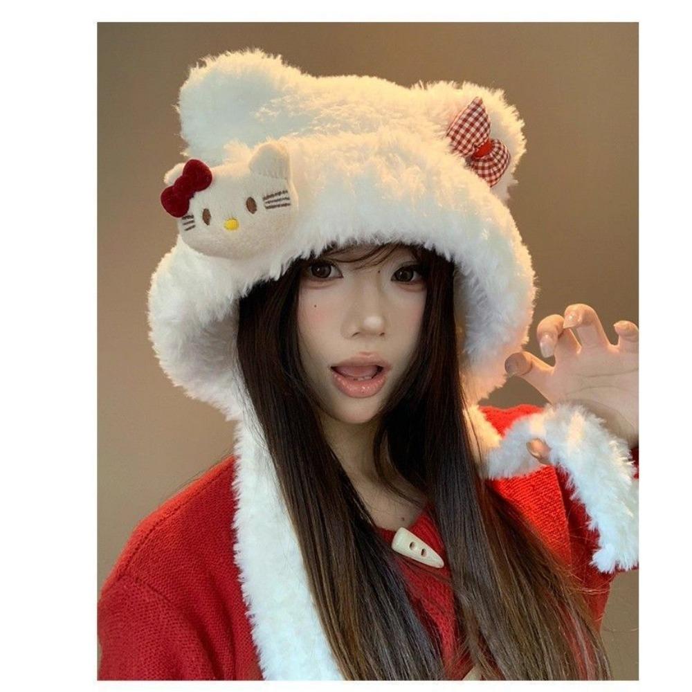 Women’s Hat Teddy Bear Bowknot Beanie - New Autumn Winter Collection Cute Warm Ear-protecting Plush Knit Hat