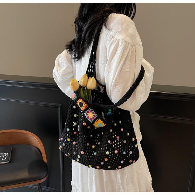 Fashion Knitted Bag Women's New Knitted Tote Bag Fashion Large Capacity Tote Bag Vacation Beach Bag