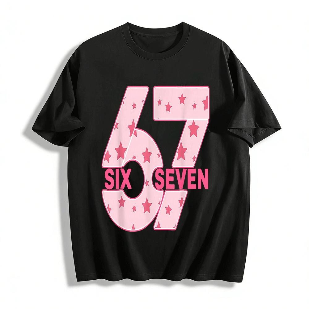 

Y2K Style Star Number 57 Print Casual Loose Crew Neck Tee Pure cotton T-shirt XXS