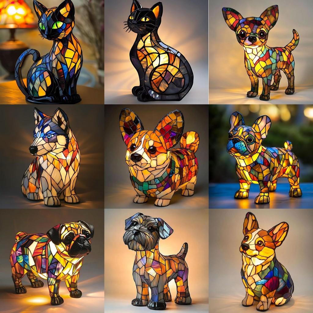 For Cat Dog Night Stands Table Lamps Stained Resin Tabletop Light Decoration