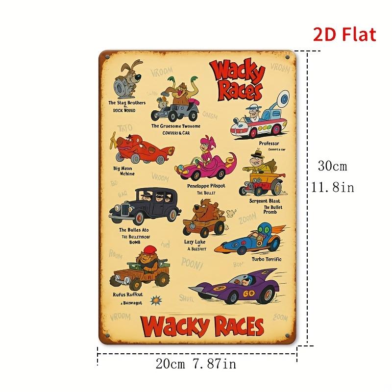 

[2D Flat] 1pc Wacky Races Metal Wall Art Plaque - 8x12 Inch Vintage Car Racing Scene Decor with Wacky Races Sign 20x30cm（7.8x11.8inch）