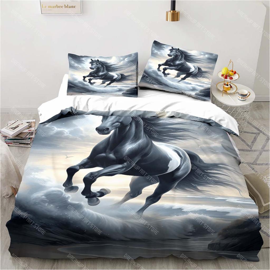 Animal horse printing set pillowcase duvet cover unicorn pattern bedroom bedding child room bed cover set luxury birthday gift