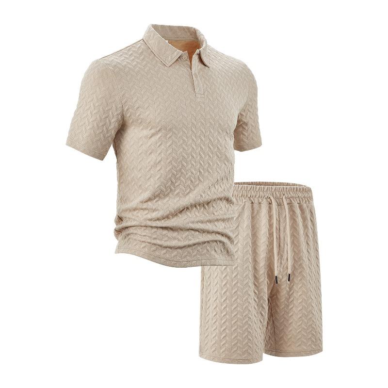 Men's Summer New Casual Loose Lapel Jacquard Men's Short-sleeved Olo Shirt Set