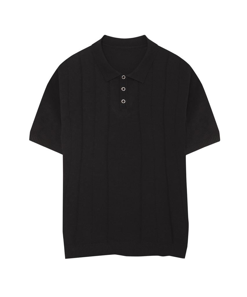 IRONYPORNO WHITELINE 86-Iro354 Multi-Stripe Snap Collar Short Sleeve Knit Black